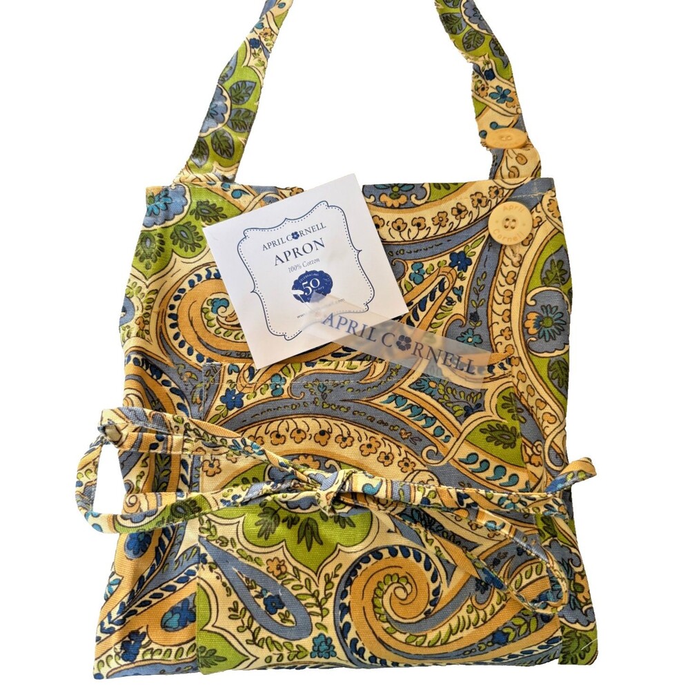 April Cornell Apron Paisley Blue Beige Green French Country Spring 100% Cotton